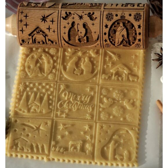 Jesus Christmas Rolling Pin Scroll Bake with Jesus Mold Bake Relief Cookies - Picture 1 of 4